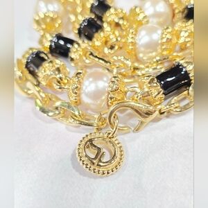 Vintage St John Necklace with pearls and enamel beads extra long chain 90s